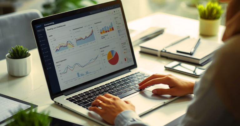 Freelancerin vergleicht Lexware Office und sevdesk am Laptop