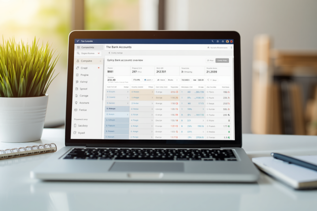 Vergleichstabelle Geschäftskonten für Selbstständige auf Laptop