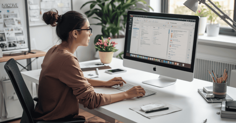 Freelancer nutzt Projektmanagement-Tool am Laptop